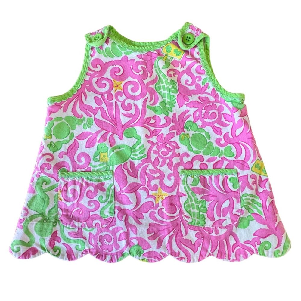 LILLY PULITZER Sea Creatures Dress Girls 3-6 Months Infant Girl Pink Green Crabs